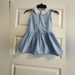 Vintage Blue Sleeveless Dress with Lace Collar